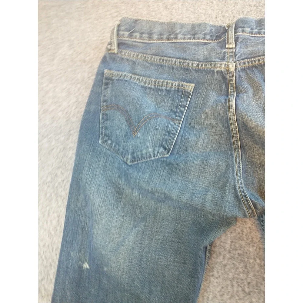 Levis 505 Straight Fit Mens Jean Medium Wash Blue Denim 34x29 5-Pocket Whiskered
